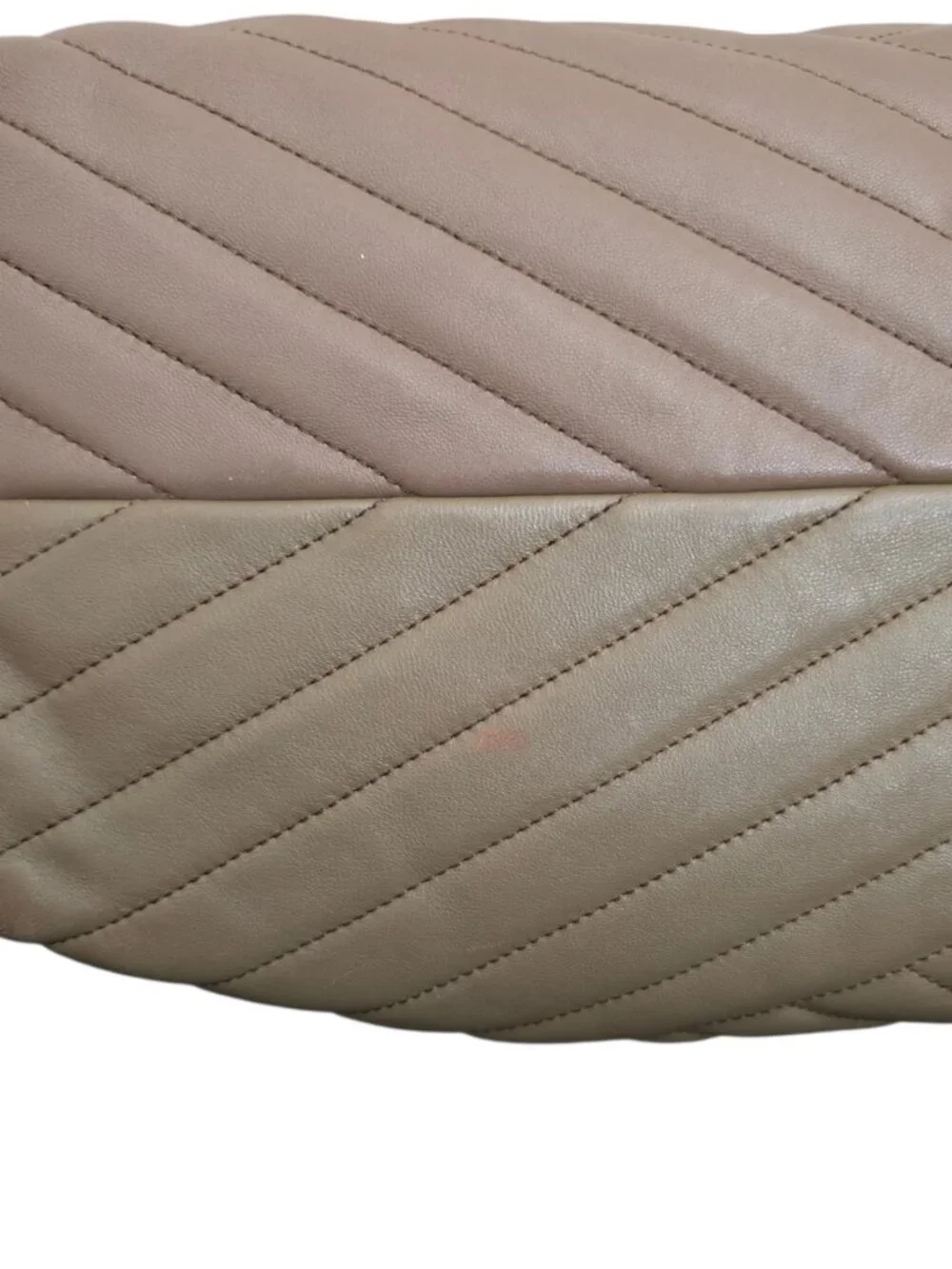 Tory Burch Kira Chevron Tote Bag Taupe Beige Leather Quilted Chain